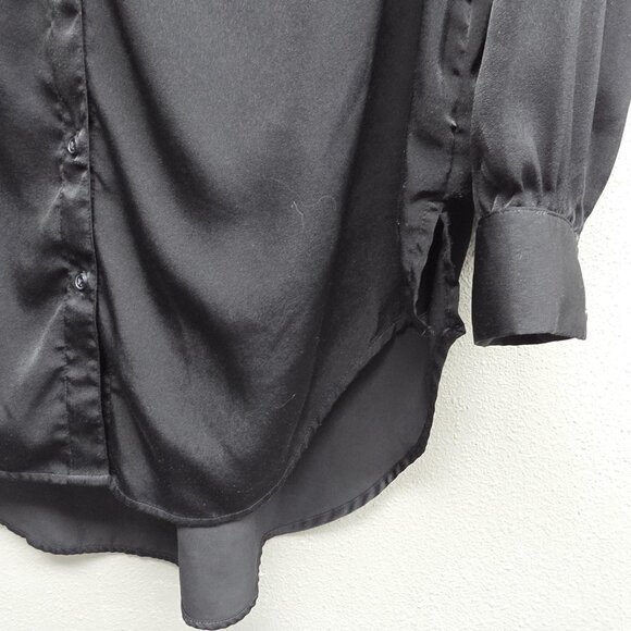 Express Shirt Womens XL Black Button Front Long Sleeve Tunic Pleated Shoulder - Picture 3 of 11